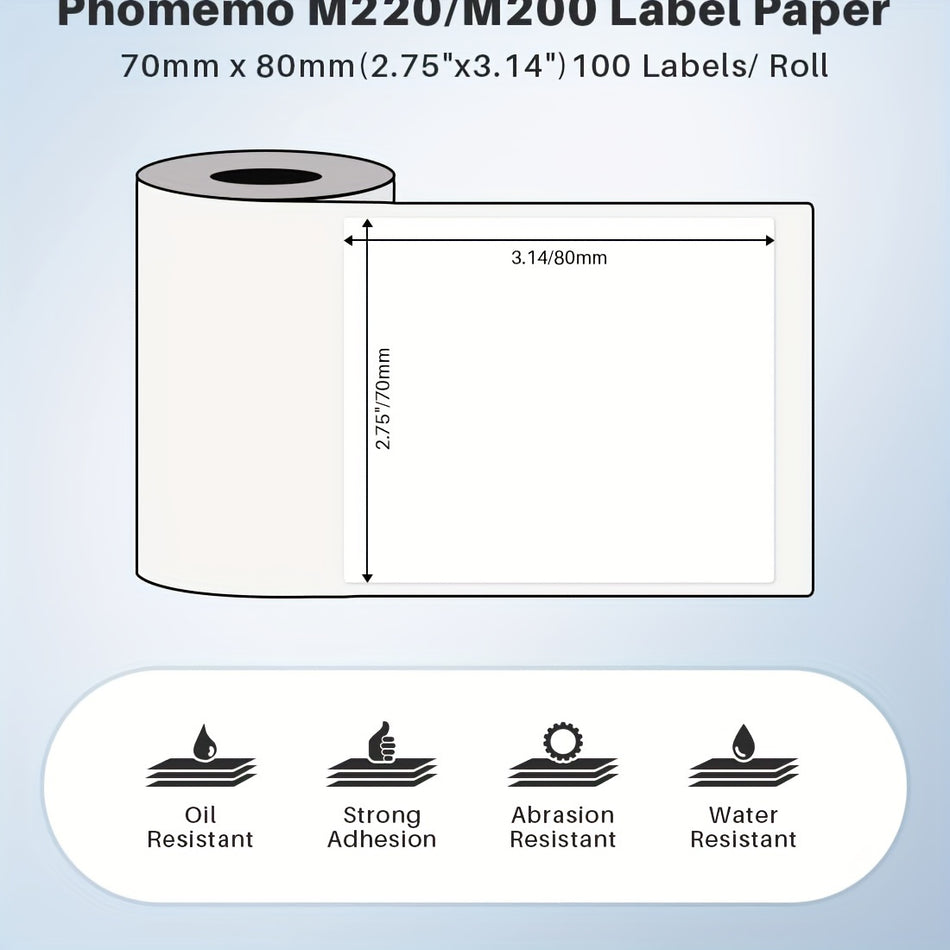 Phomemo M200/M220 Etiket Makinesi Barkod Yazıcı Değiştirme Etiketi - Beyaz Kendinden Yapışkan Etiket Kağıdı - 3 Rulo - Kıbrıs