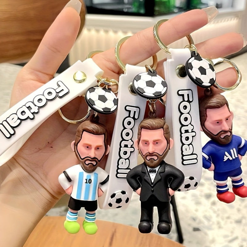 Football Enthusiast PVC Keyring Set - Soccer Player and Football Design Keychains - Cyprus