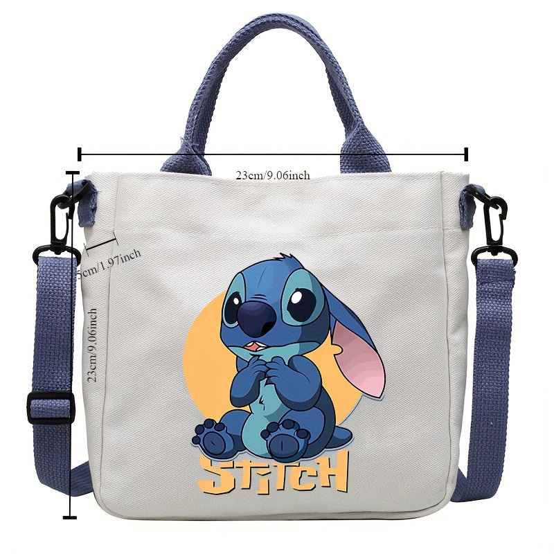 🔵 Disney Licensed Stitch Canvas Tote Bag, Crossbody Shoulder Bag With Adjustable Strap, Casual Daily Use