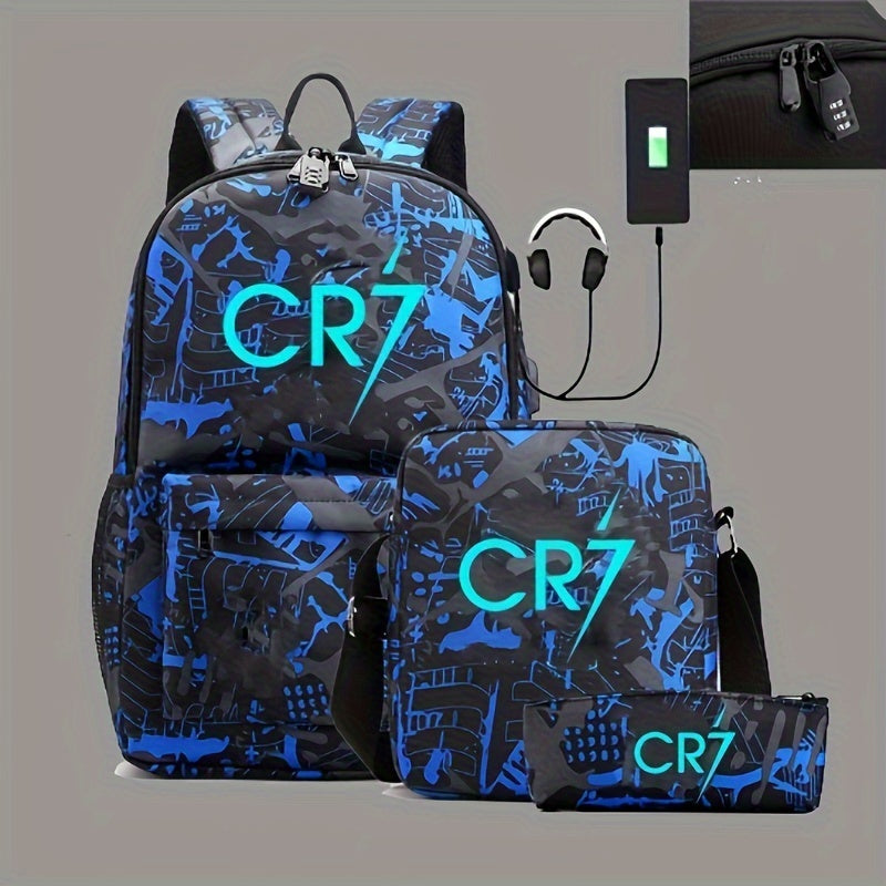 Glow-In-The-Dark Backpack Set With USB Charging Port & Crossbody Bag - For Students & Travel - Cyprus