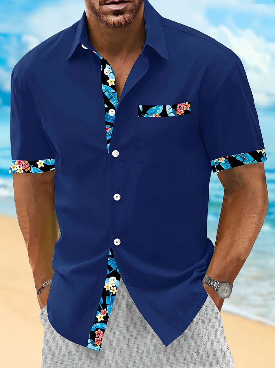 Men's Floral Lapel Button-Up Shirt - Summer Casual Shirt for Dates - Cyprus