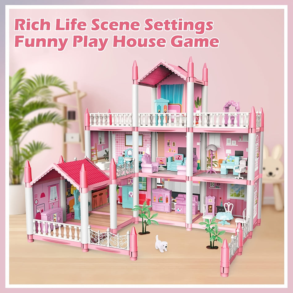 "Dream Princess Doll House, 3 Floors, 9 Rooms, DIY Pretend Games, Pink, Assembled Toy Sets - Cyprus"