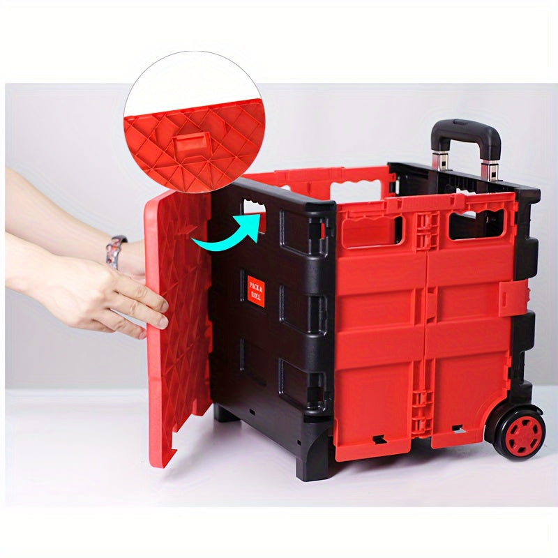 Red Durable PVC Portable Folding Shopping Cart with Wheels