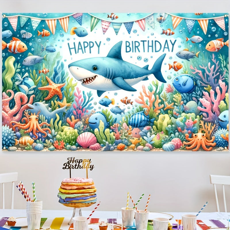🔵 Мультфильм -акула тема с днем ​​рождения баннер - многоцелевая вечеринка для детского душа и дня рождения, декор комнаты - Кипр