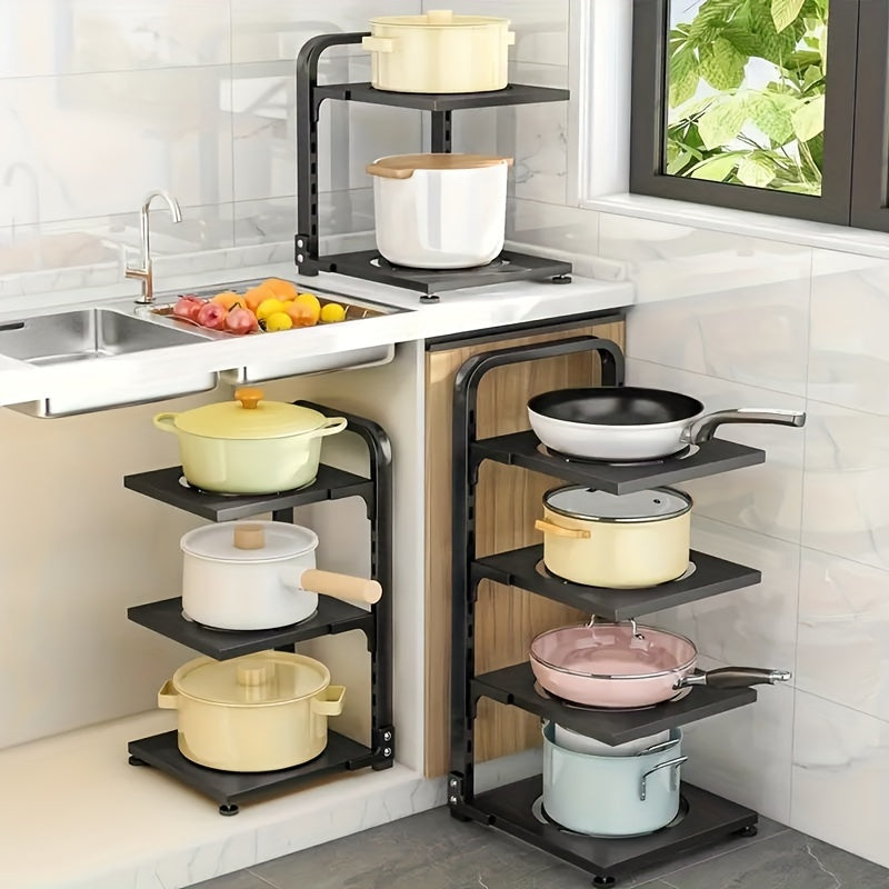 Versatile Multi-Tier Carbon Steel Kitchen Organizer for Under Sink and Countertop