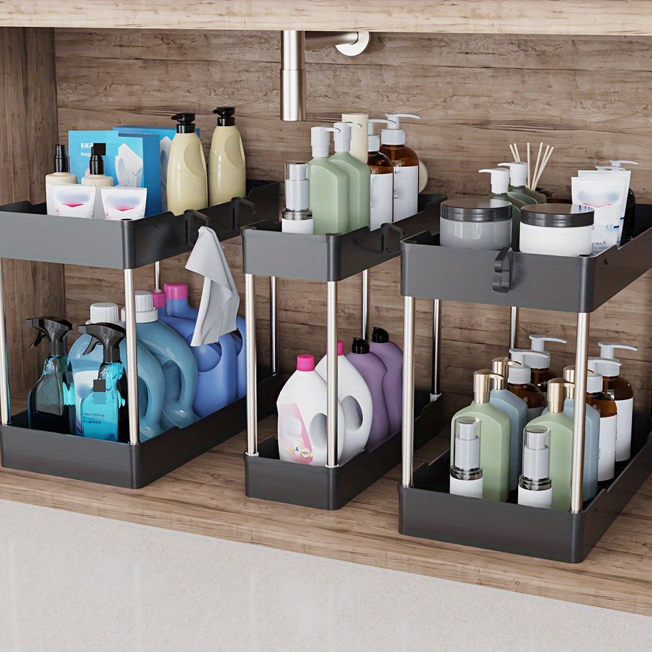 2-Tier Under Sink Organizer Set for Kitchen & Bathroom - Ideal for Cleaning Supplies & Storage Cabinet