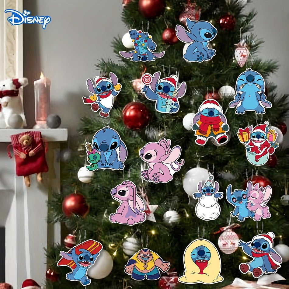 16 paket  Stitch Temalı Noel Ağacı Süsleri - Noel ve Yılbaşı Kutlamaları için Şenlikli Ahşap Süslemeler - Pil gerekmez - Kıbrıs