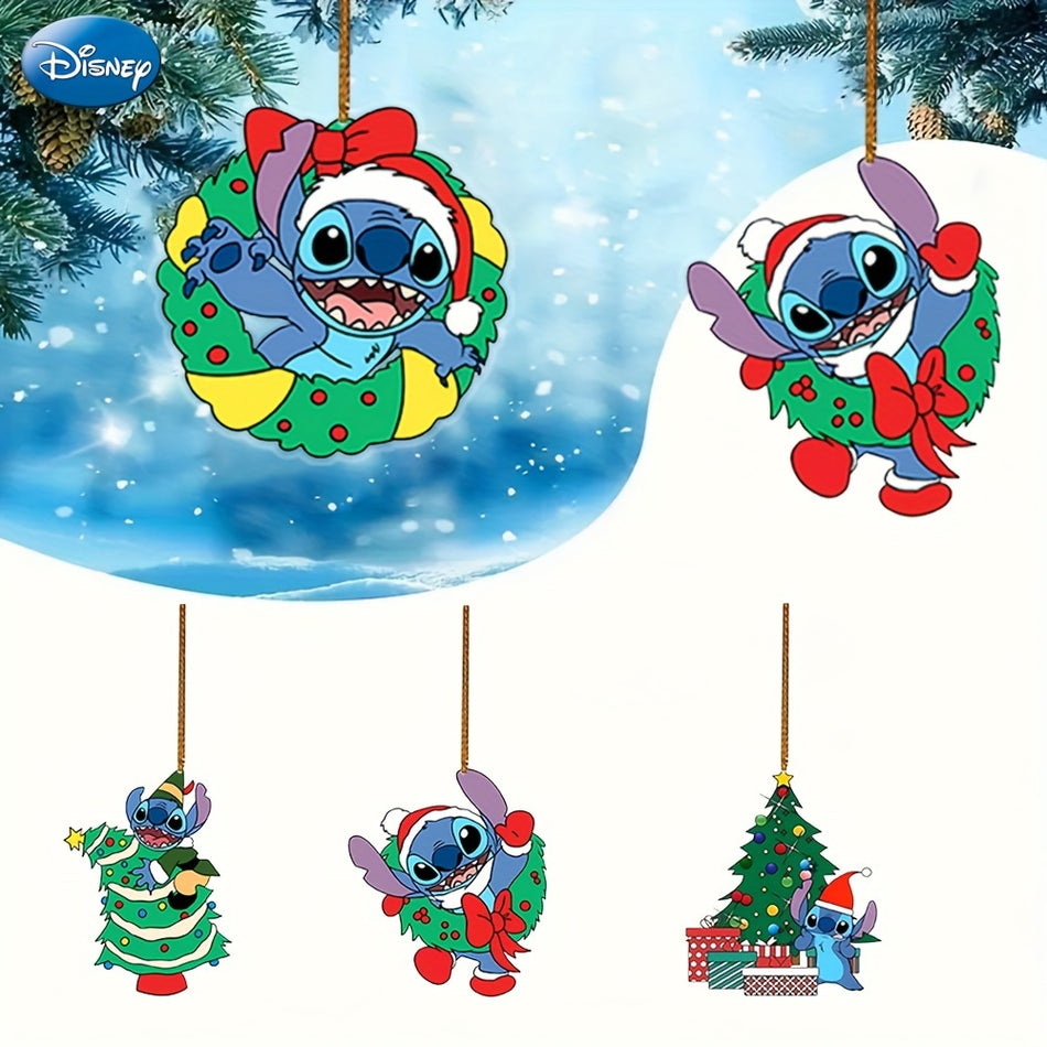 Stitch Christmas Ornaments Set of 4 - Art Deco Acrylic Decorations - Diverse Festive Attire - No Feathers - Cyprus