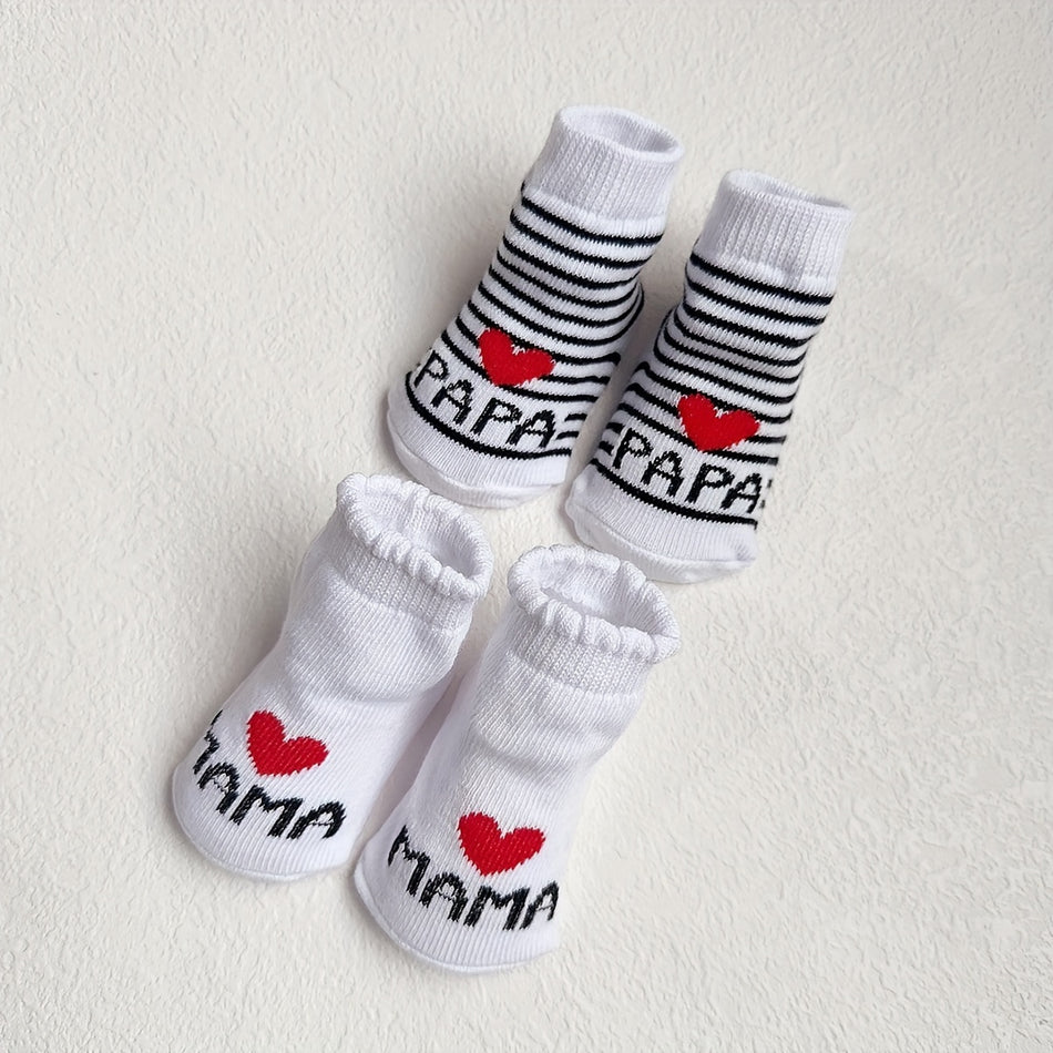 2 Pairs Of Kid's Fashion Fun PAPA & MAMA Pattern Low-cut Socks, Comfy & Breathable Soft & Elastic Thin Socks For Spring And Summer