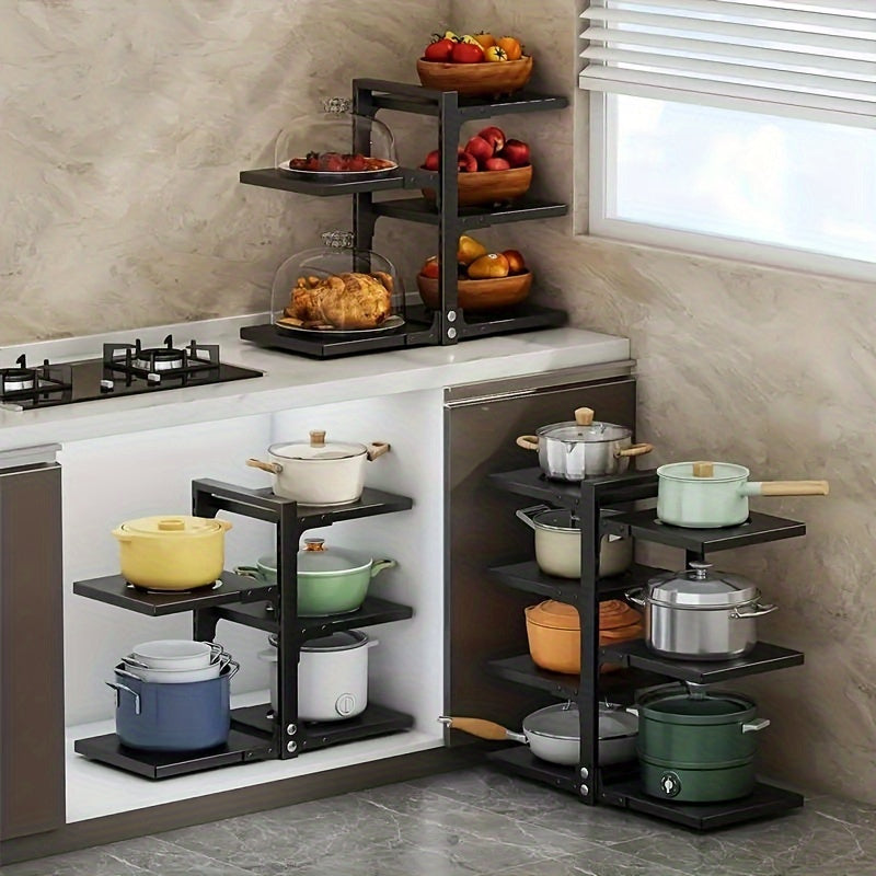 Versatile Multi-Tier Carbon Steel Kitchen Organizer for Under Sink and Countertop