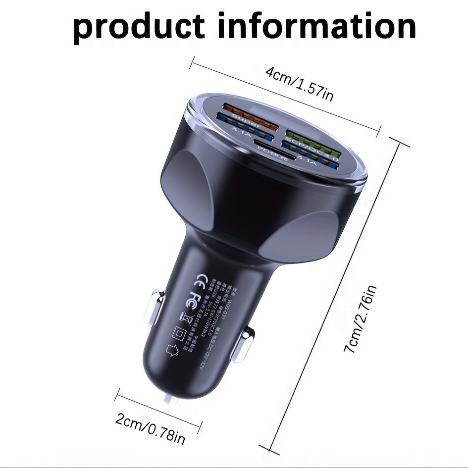 5-Port Car Charger with Voltmeter and Colour Atmosphere Light - Fast PD20W Charging - Cyprus