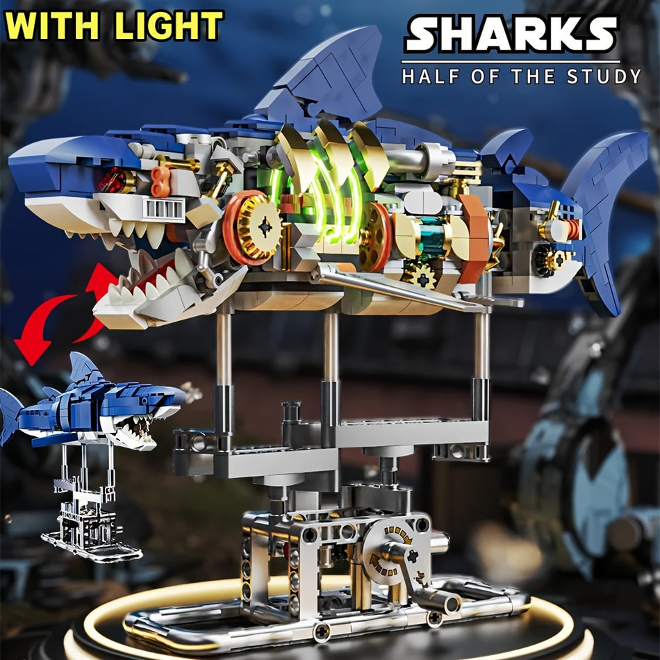 Ocean Life Building Blocks Set - Mechanical Shark, Parrot & Mantis with Lights