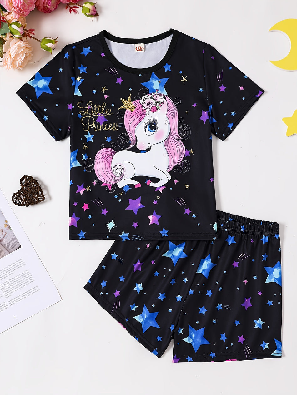 Κορίτσια φωτεινό μοτίβο Unicorn Star Pattern Pajama Set - Κύπρο