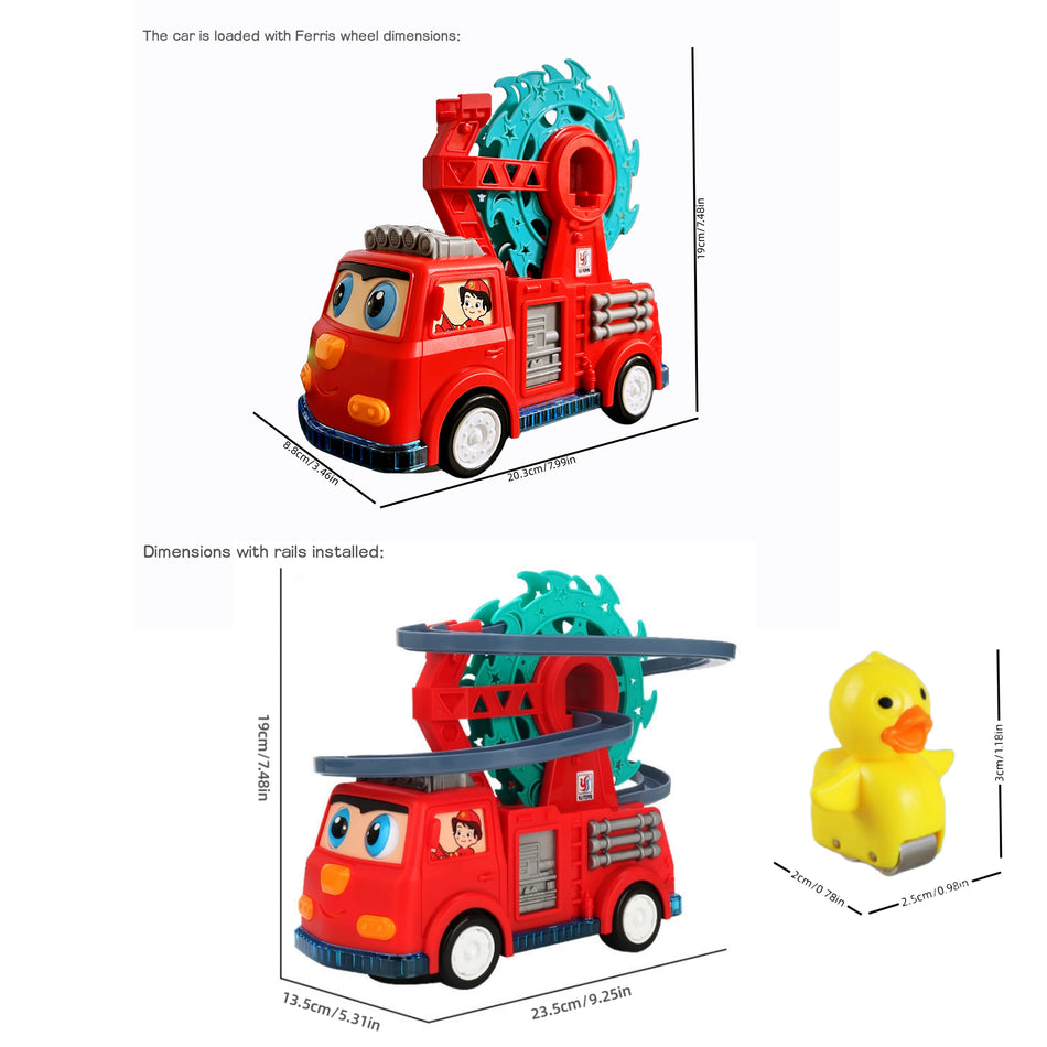 Children's Electric Universal Track Fire Truck with Ferris Wheel & Duck Slide - Lights, Music - Cyprus