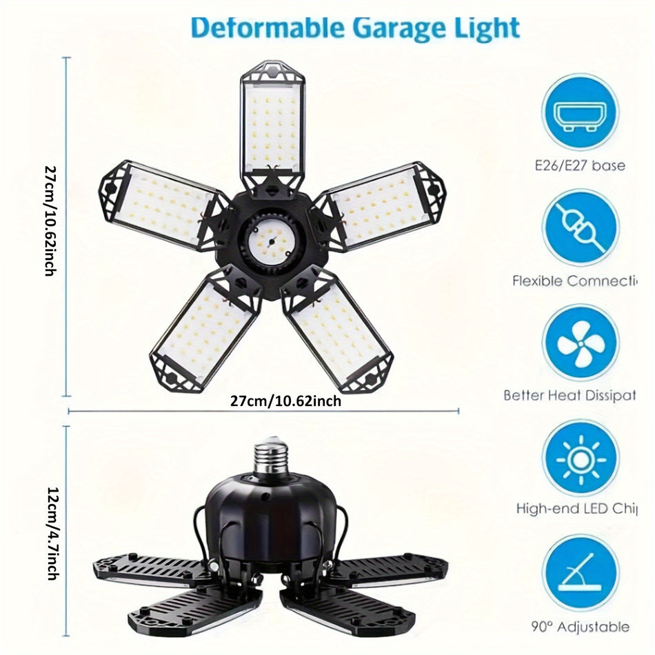 LED -Garage -Glühbirnen, 10000 lm superhelle Garagenbeleuchtung LED -Ladenlicht mit einstellbaren Paneelen, E26/E27 -Schraubenbuchse Deformierbares LED -Garagen -Deckenleuchte für Lagerhaus, Korridor, Stadion