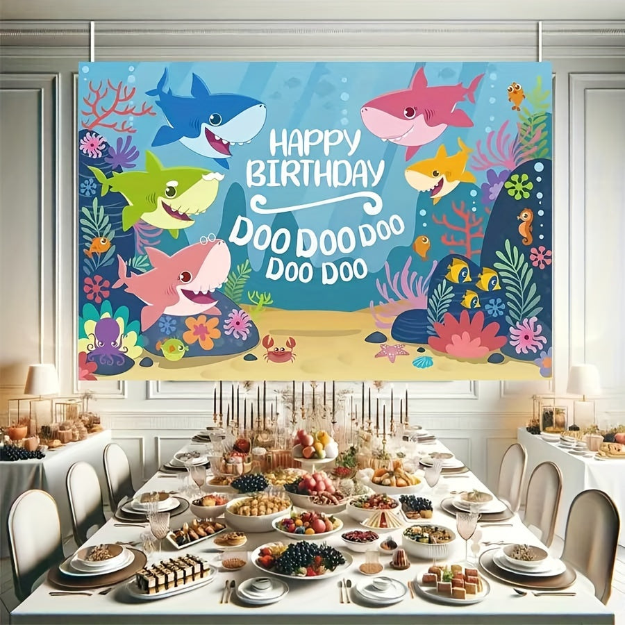 🔵 "Shark Family Birthday Party Backdrop - Perfect for Celebrations in Cyprus"