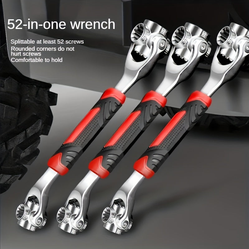 52-in-1 Multifunctional Socket Wrench Kit with Slip-Resistant Handle and Rotating Skeleton Design - Universal Wrench Set Made of Durable Steel, Fits 8-19mm Nuts and Bolts.