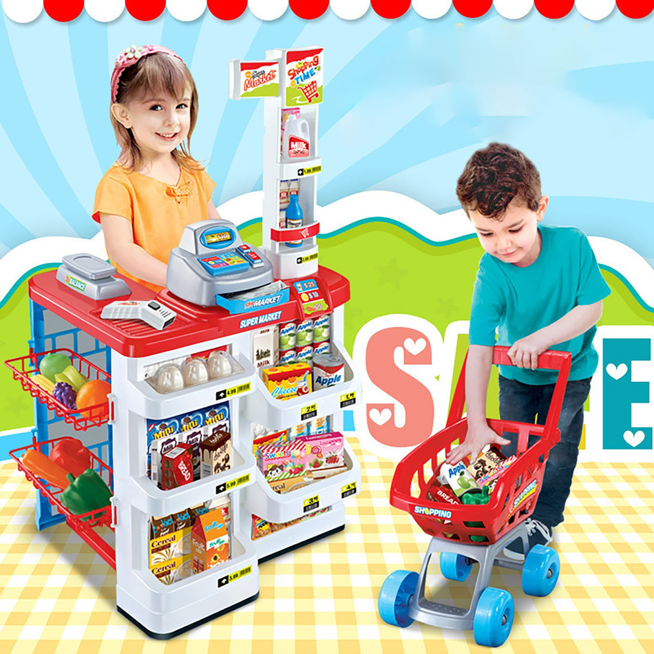 Children's Supermarket Shopping Cart Playset with Toy Groceries - Cyprus