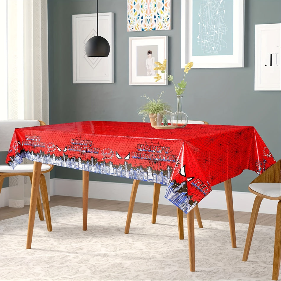 1pc, New Red Spider Hero Theme Tablecloth, Party Festival Disposable Pe Waterproof Tablecloth Or Background Cloth, Table Decor