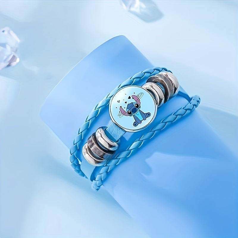 Lilo & Stitch Blue Leather Bracelet With Time Gem - Perfect Valentine'S Day Gift For Girls, Anniversary & Christmas Party Accessory