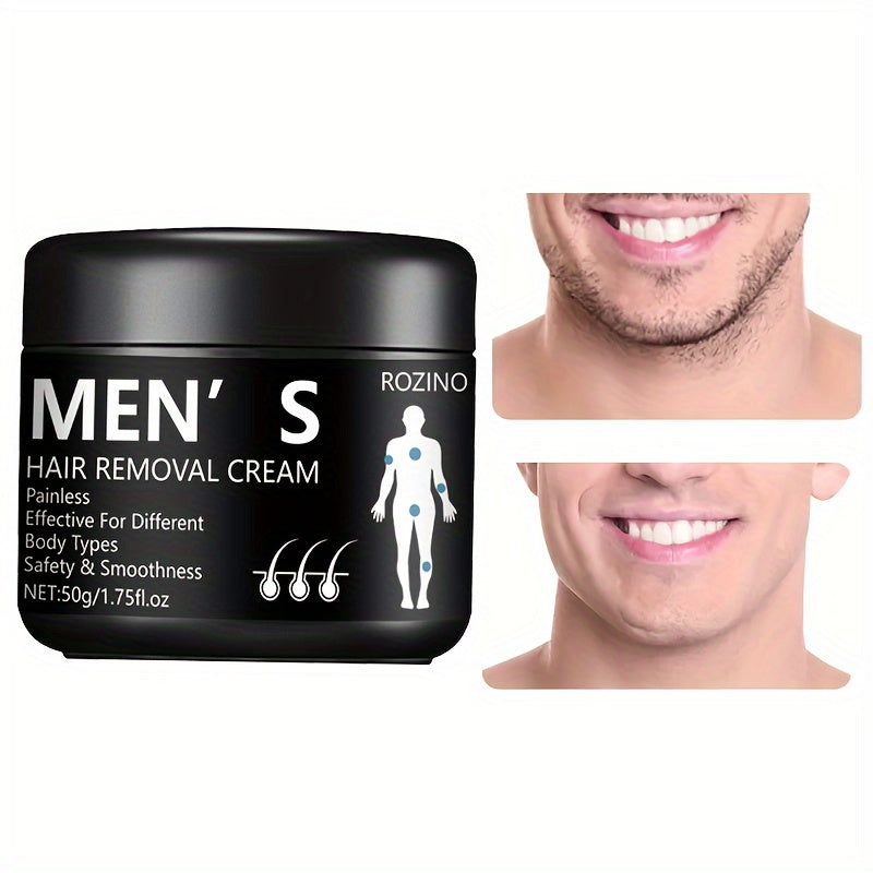 ROZINO 50g Men's Whole Body Hair Removal Cream - Hypoallergenic & Fast-Acting