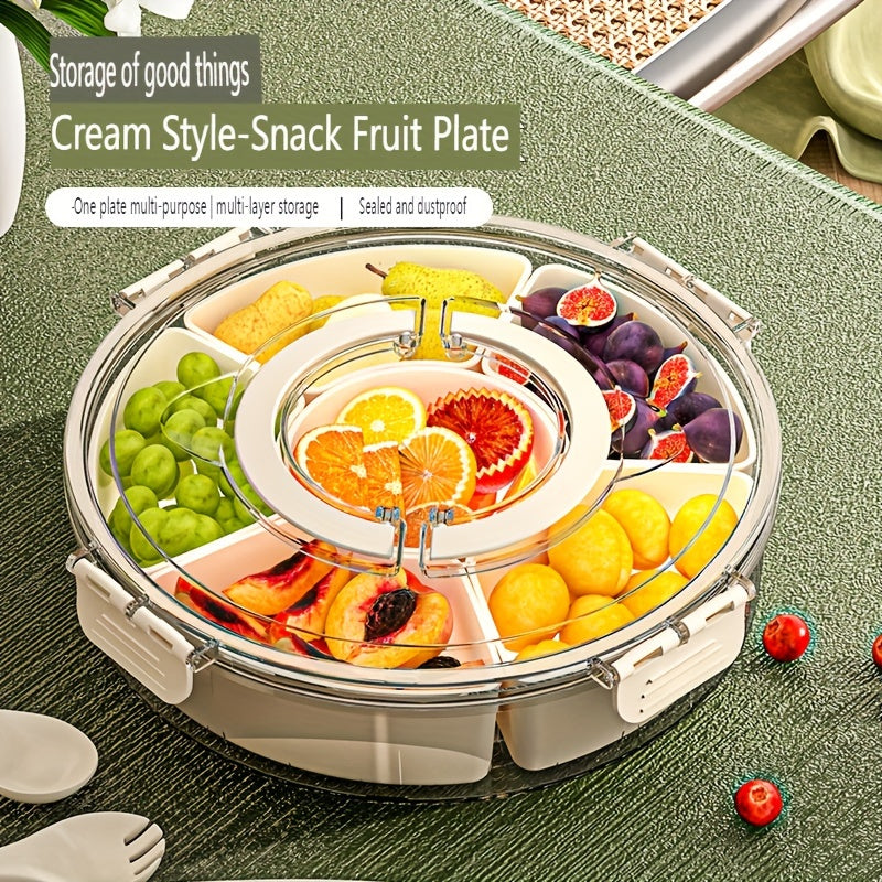 360° Rotating Snack Tray with Lid - 6-Compartment for Fruits, Chips & Candy