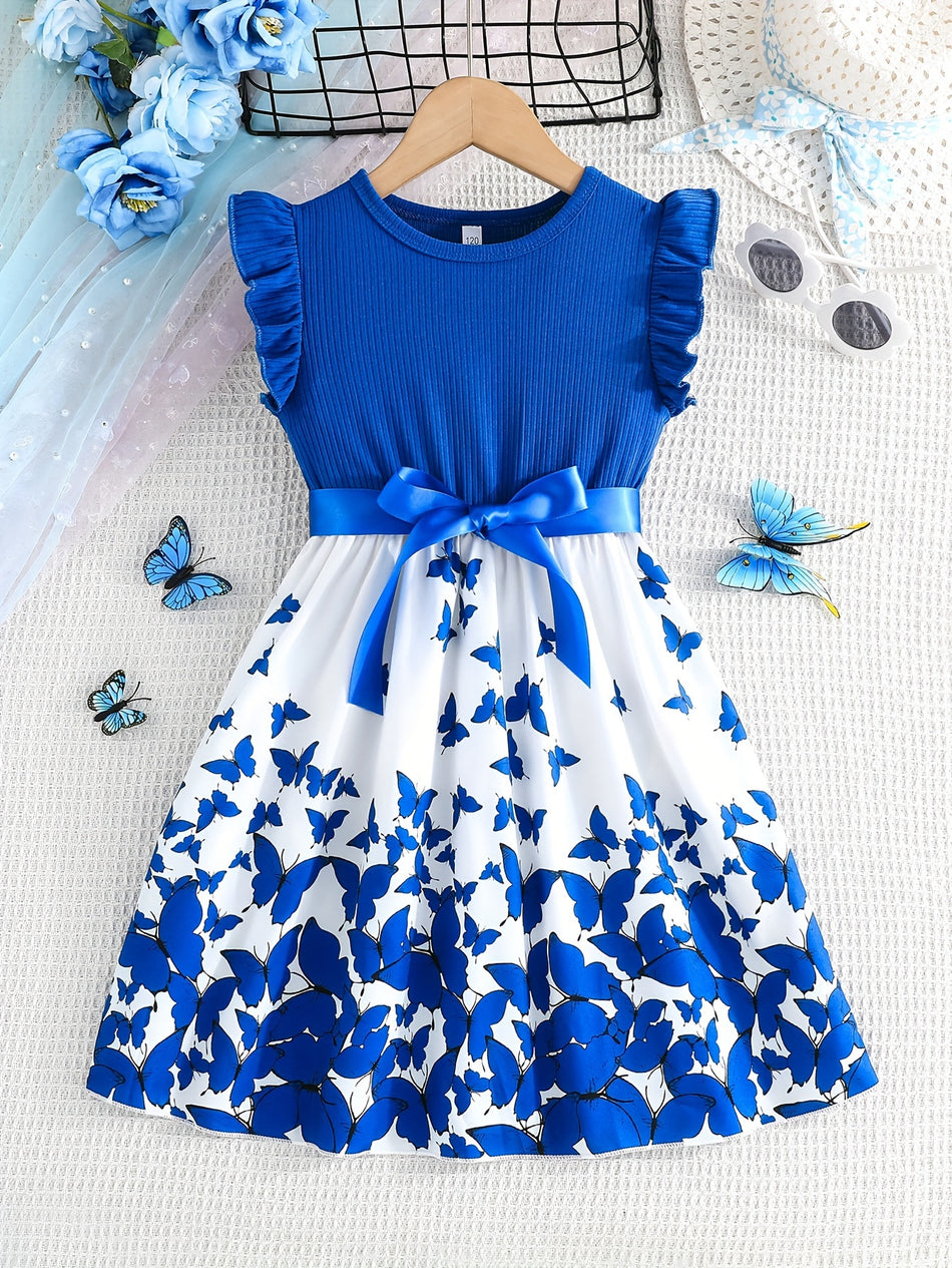 Butterfly Splicing Midi Dress with Belt - Cyprus