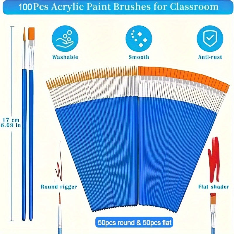 100 adet düz ve yuvarlak uç boya fırçaları seti - Kıbrıs