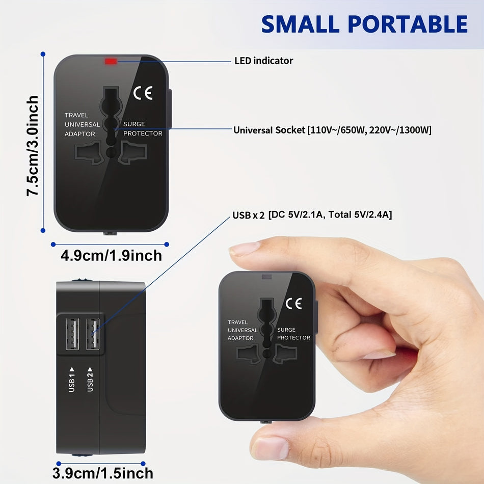 Universal Dual USB Travel Charger with Multiple Plug Adapters - Cyprus