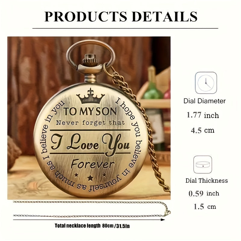 Vintage Quartz Pocket Watch "To My Son" I Love You Forever - Cyprus