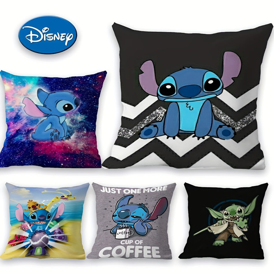 🔵 Lilo & Stitch Preppy Style Yastık Kapakları -% 100 Polyester Karikatür Yastık - Kıbrıs