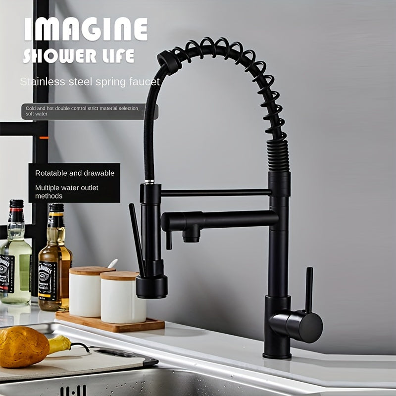 Sleek Black Kitchen Faucet with Telescopic Lifting - Cyprus