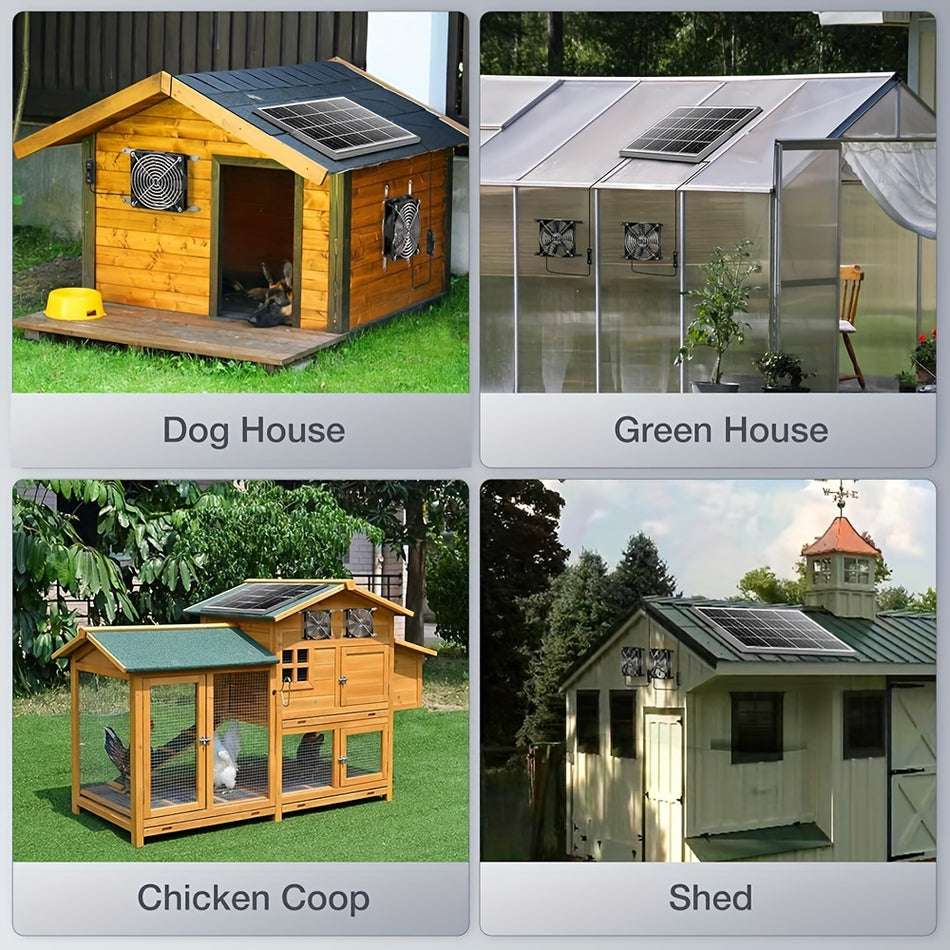 Solar & Wind Energy Dual Fan Kit for Greenhouses, Sheds, and Pet Houses