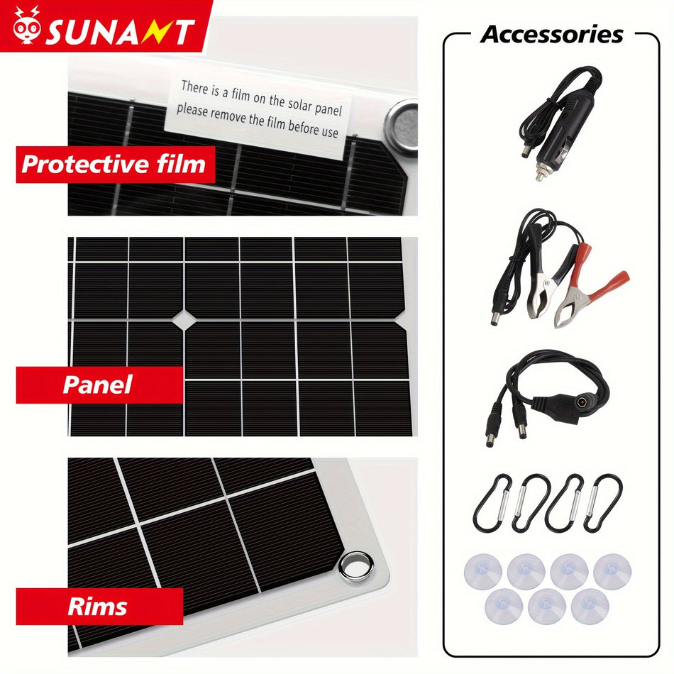 Sunant Portable Solar Panel Kit 2x50W, Monocrystalline Solar Charger with Dual USB, DC Outputs, 100A Controller, Insulated Material, High Efficiency 22-25% Conversion Rate for RV, Yacht, Boat, Outdoor Camping - Cyprus