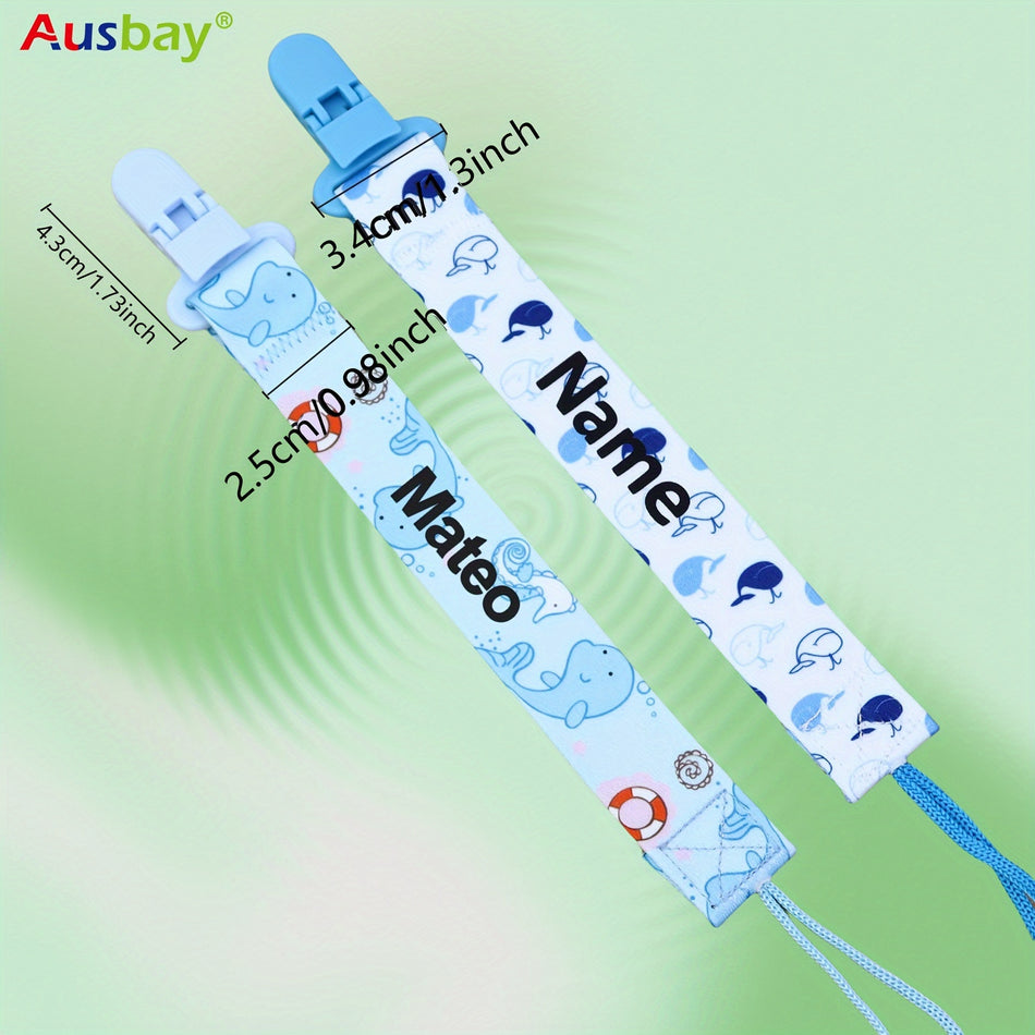 Ausbay Customized Pacifier Clip Set - Personalized Name Pacifier Holder for Boys and Girls