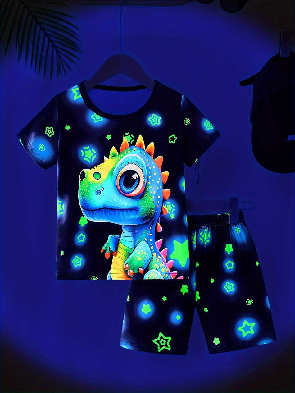 Glow In The Dark Dinosaur Print 2-piece Loungewear - Boy's Party Style Clothing - Cyprus