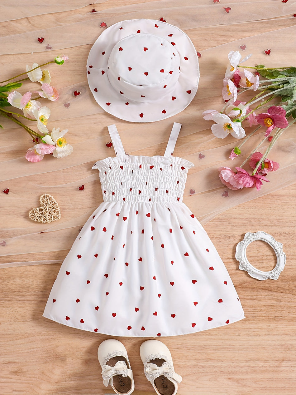 Heart Pattern Infant & Toddler Dress & Hat Set - Κύπρο