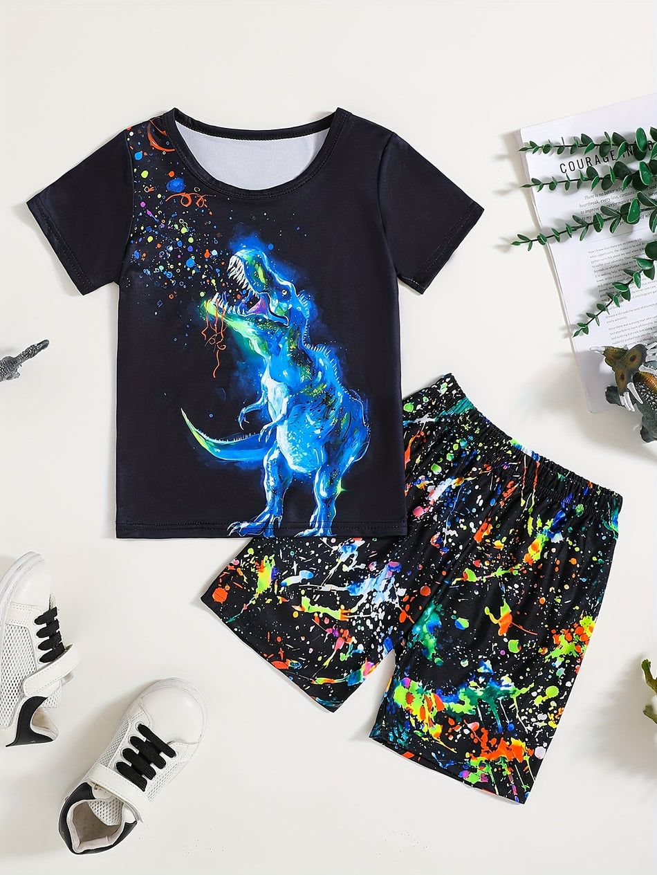 Boys Luminous T-rex Print T-shirt & Shorts Set - Cyprus