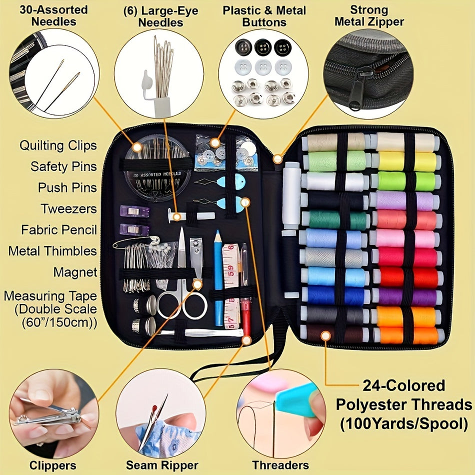 Colorful Canvas Sewing Kit - Compact Travel-Friendly Mini Set for Quick Repairs, Essential Craft Supplies, All-Season Use