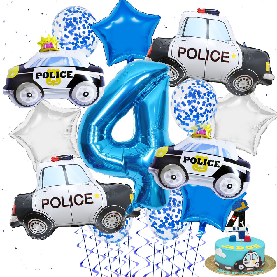 🔵 "Police Car Birthday Balloons Bouquet For 4 Year Old - Cyprus"