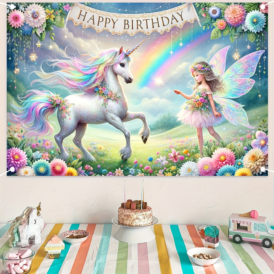 🔵 Elf Prenses Doğum Günü Partisi Dekorasyon Banner - Unicorn Fotoğraf Arka Plan Bez - Ev Dekoru - Parti Dekorasyonu - Doğum Günü Pastası Masası Malzemeleri - Kıbrıs