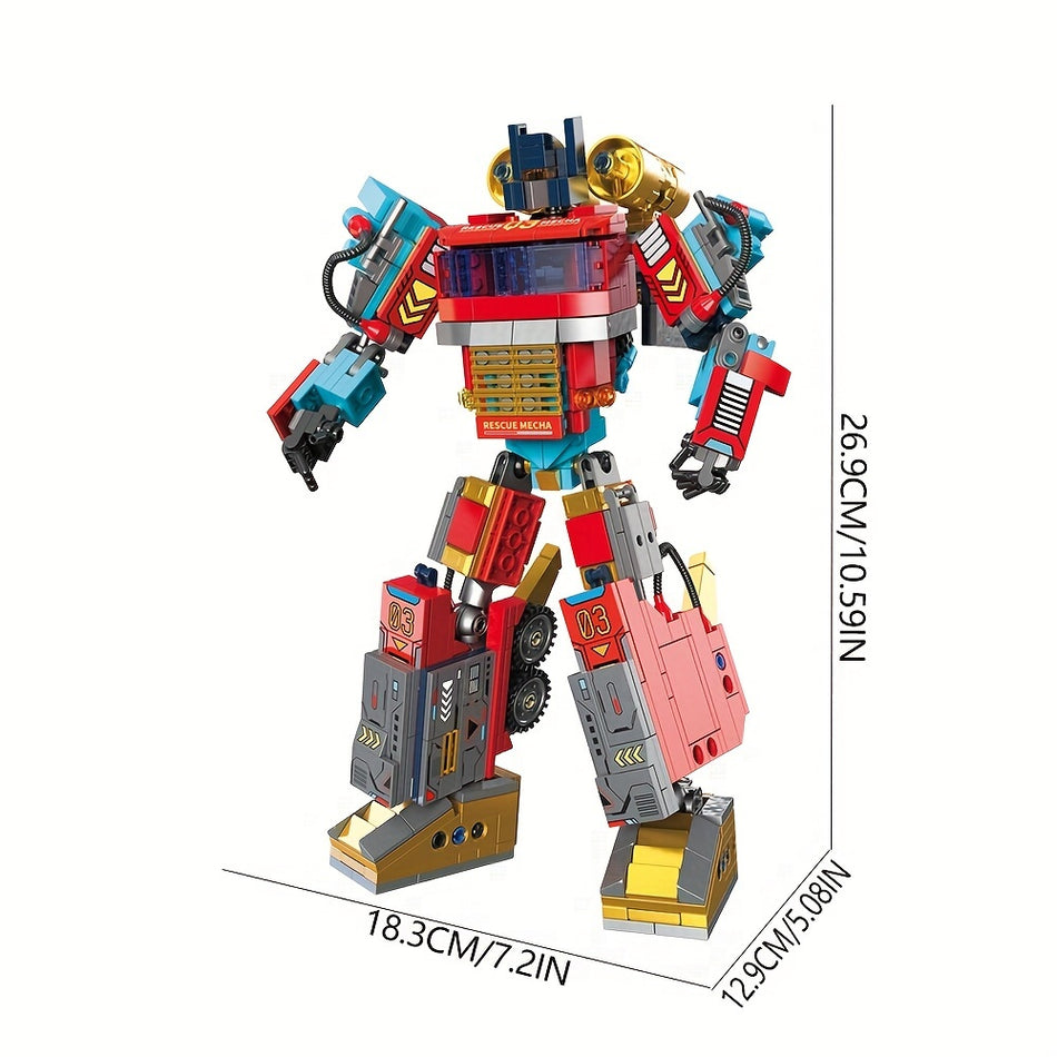 Transforming Rescue Vehicle Mecha Building Blocks Set - Red ABS Collectible Model for Ages 6-8 - Cyprus