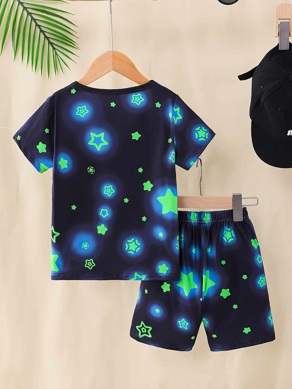 Glow In The Dark Dinosaur Print 2-piece Loungewear - Boy's Party Style Clothing - Cyprus