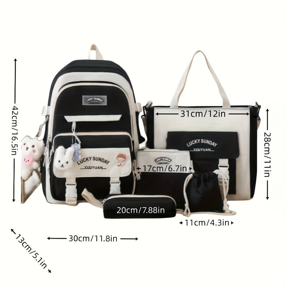 5pcs Middle School Student Large Capacity Backpack Set - Cyprus