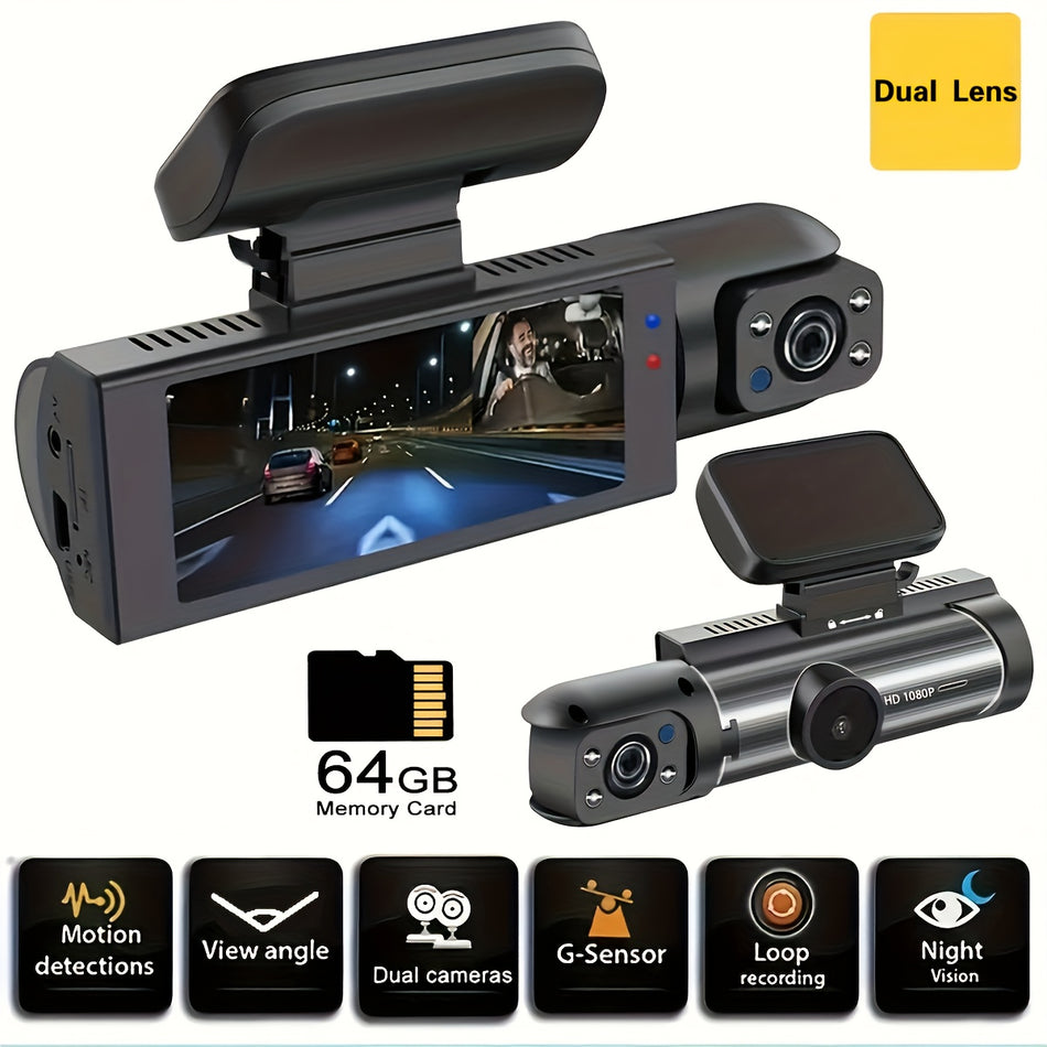 "Δωρεάν κάρτα 64GB, Dash Cam για αυτοκίνητα, 1080p διπλή κάμερα, νυχτερινή όραση - Κύπρος"