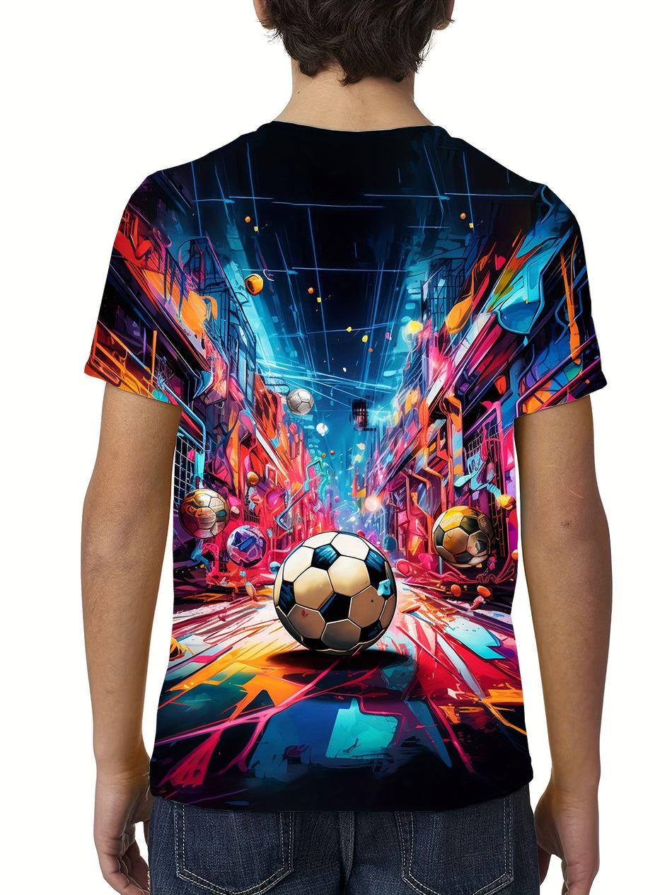 3D Print Boy's Soccer Graffiti T-shirt - Summer Outdoor Comfort - Cyprus