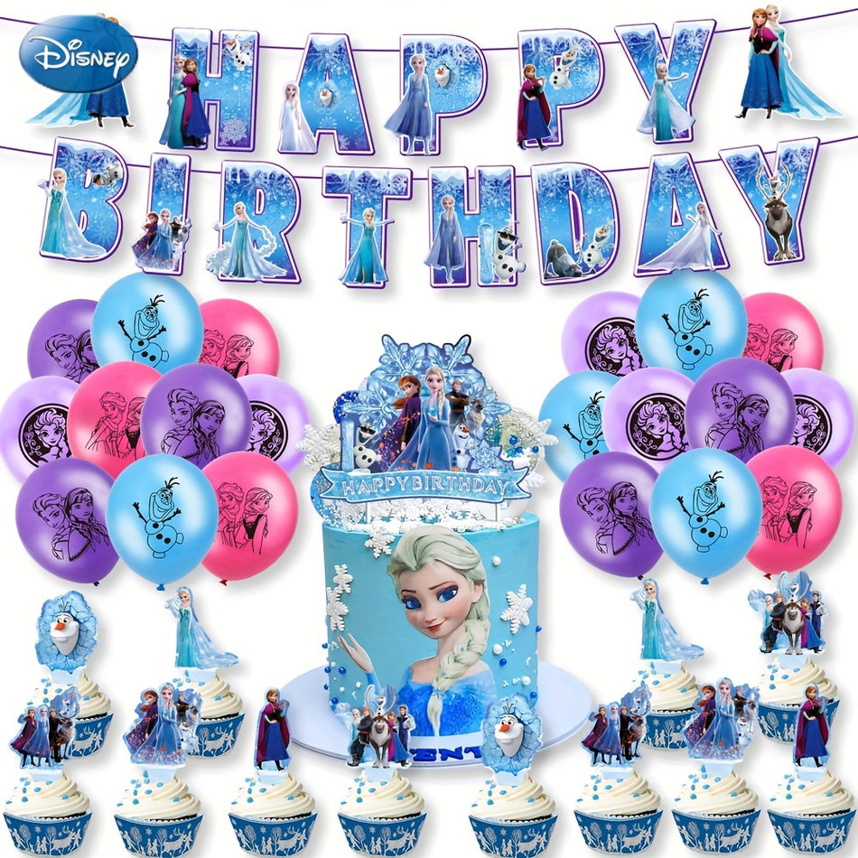 🔵 Disney Frozen Prenses Elsa 36pcs Doğum Günü Partisi Seti - Resmi Lisanslı, UME Markası, Kek/Cupcake Toppers, Balonlar - Kıbrıs