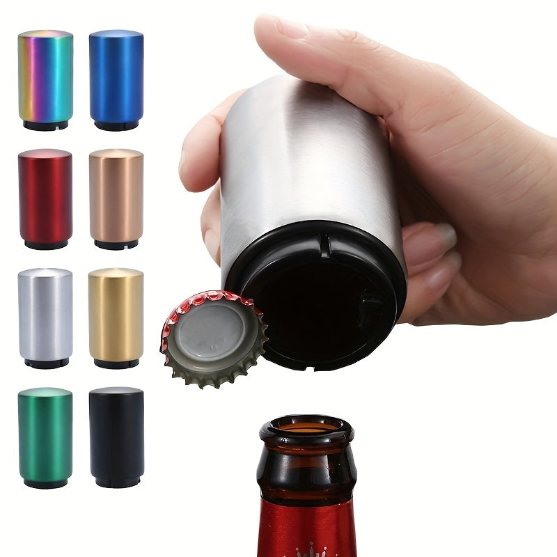 Effortless Magnetic Beer Bottle Opener: Stainless Steel Push-Down Design - Cyprus