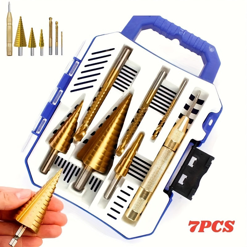 Titanium-Coated Step Drill Bit Set with Center Punch & Saw Drill Bits - Cyprus