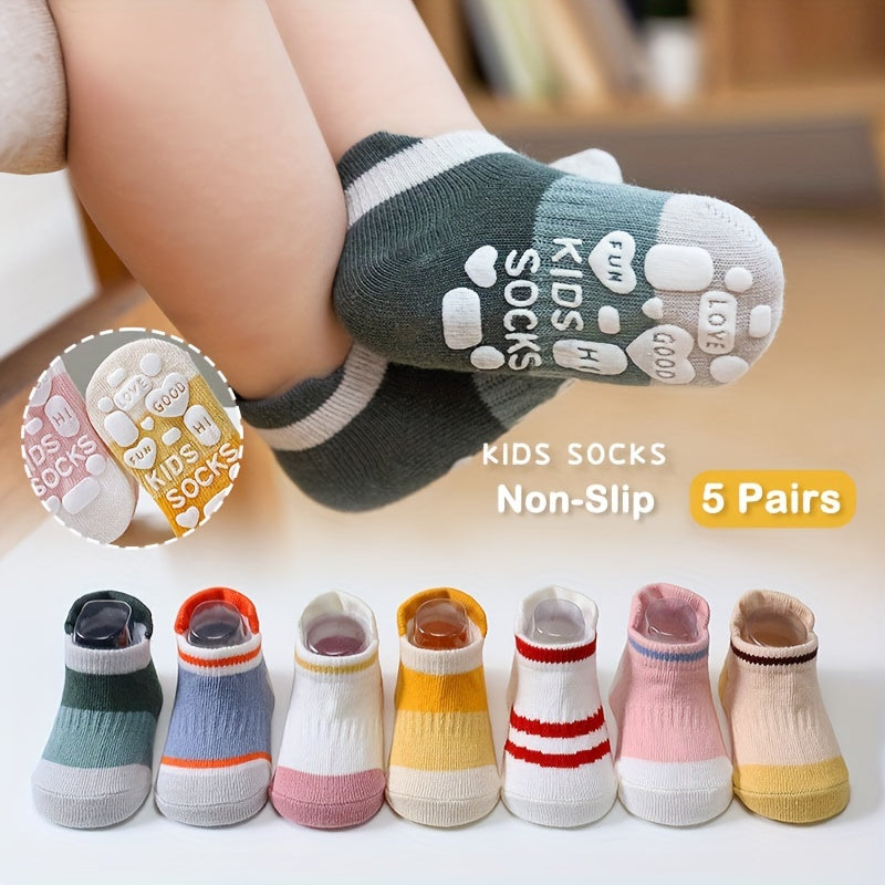 5 Pairs Of Baby's Cotton Blend Low-cut Socks, Comfy Breathable Non-slip Floor Socks For Daily Wearing